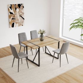 MDF Wood Colour Dining Table and Modern Dining Chairs Set of 4, Mid Century Wooden Kitchen Table Set, Metal Base & Legs, Dining Room Table and Linen