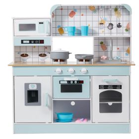 Play Kitchen for Kids, Wooden Toy Kitchen Set with Lights and Sounds, Toddler Kitchen with Ice Maker, Oven, Sink, Microwaves (Color: White, Product Type: Integrated)