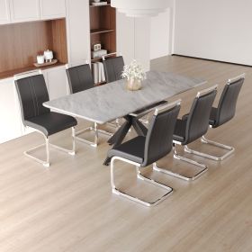 62.4" extendable 78.15" dining Table Set for 6-8 Person for Dining Room (Color: Grye+Black+plating leg+6IN1)